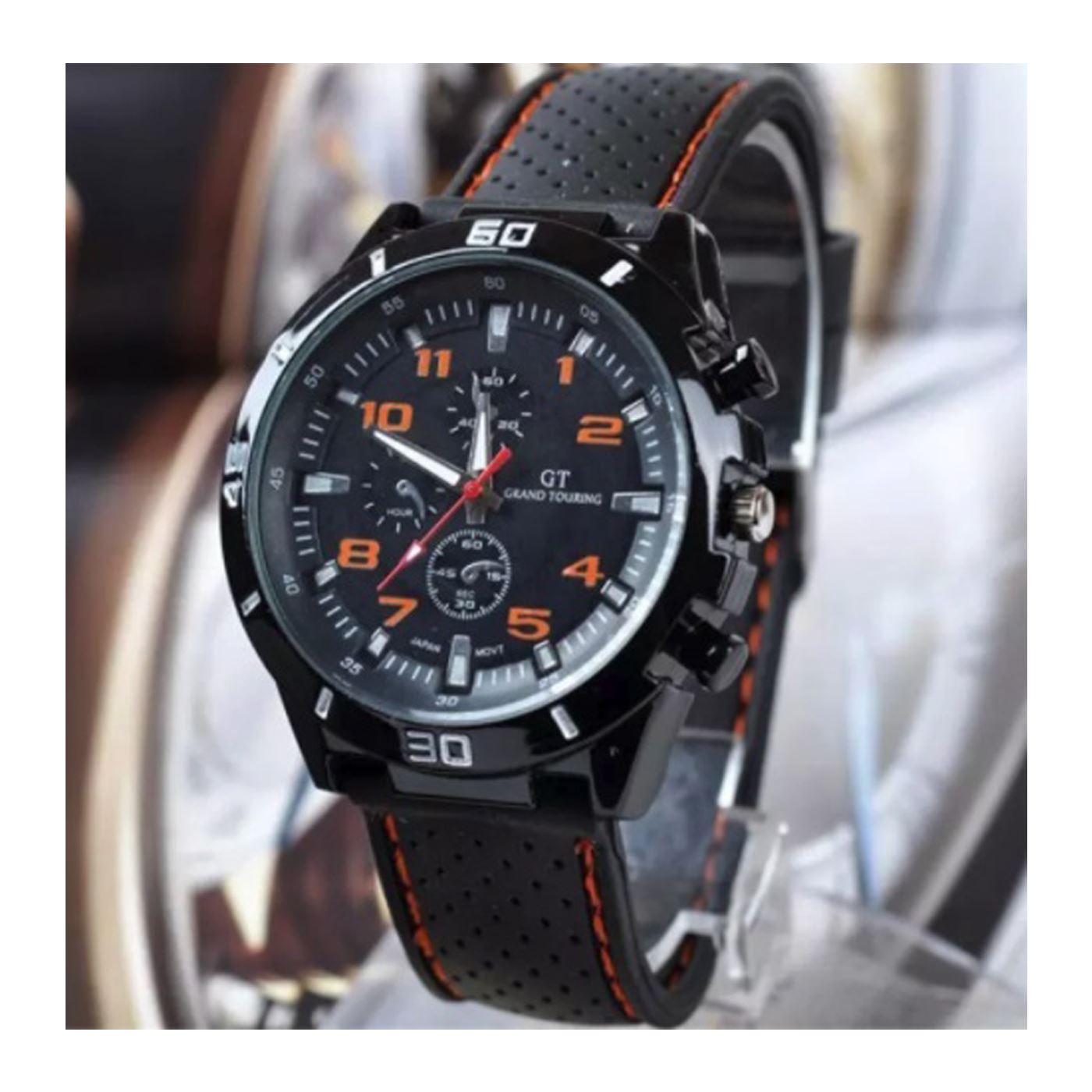 Stainless Steel Analogue GT F1 Watch Black and Orange Comfortable Strap