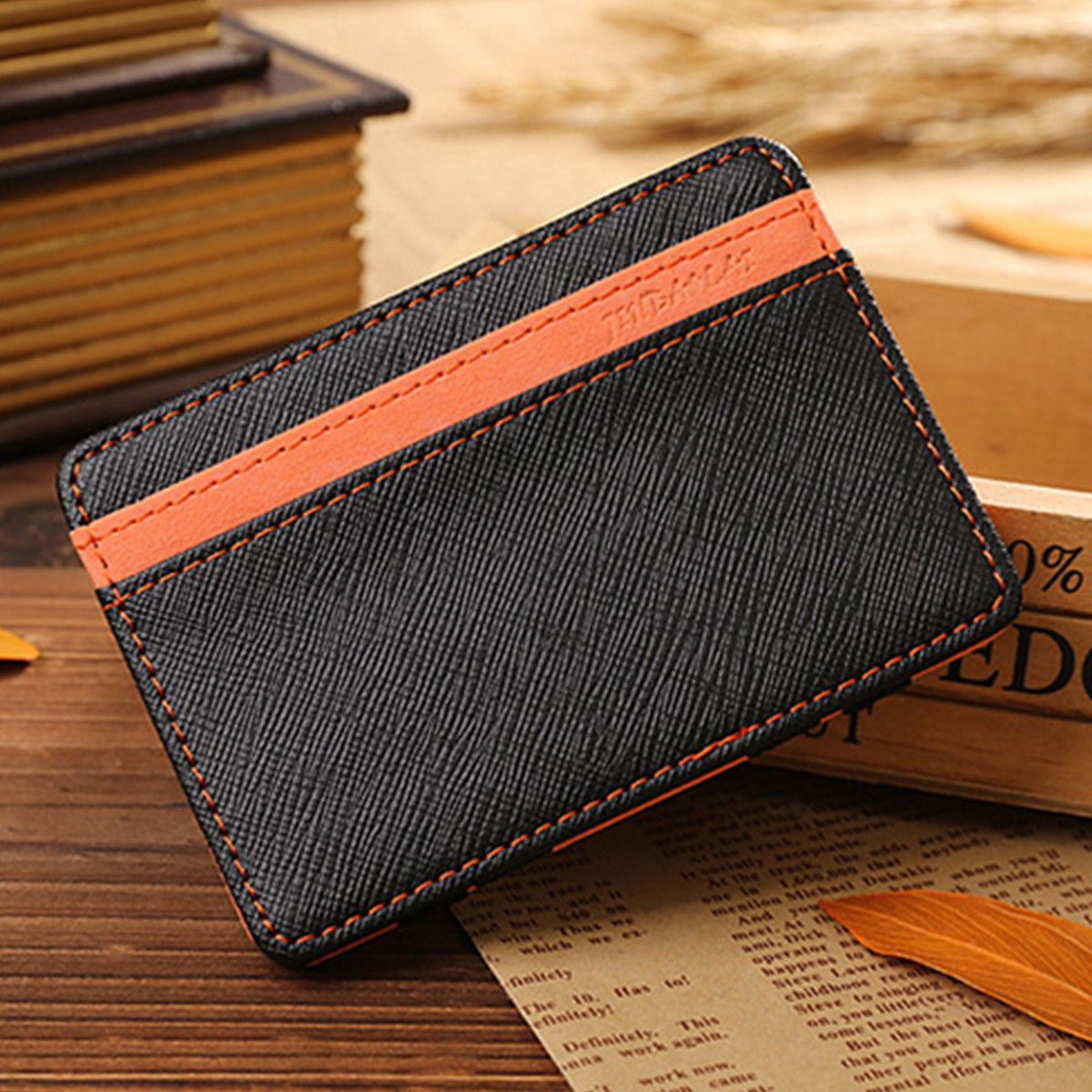 Charles William Magic Credit ID Card Elastic Money Clip Slim Cash Wallet Orange