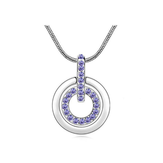 Charles William Purple Circle Pendant Necklace Encrusted Crystal