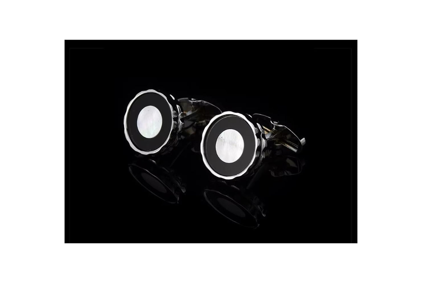 Charles William Black Cufflinks with Round Mother Pearl Circle