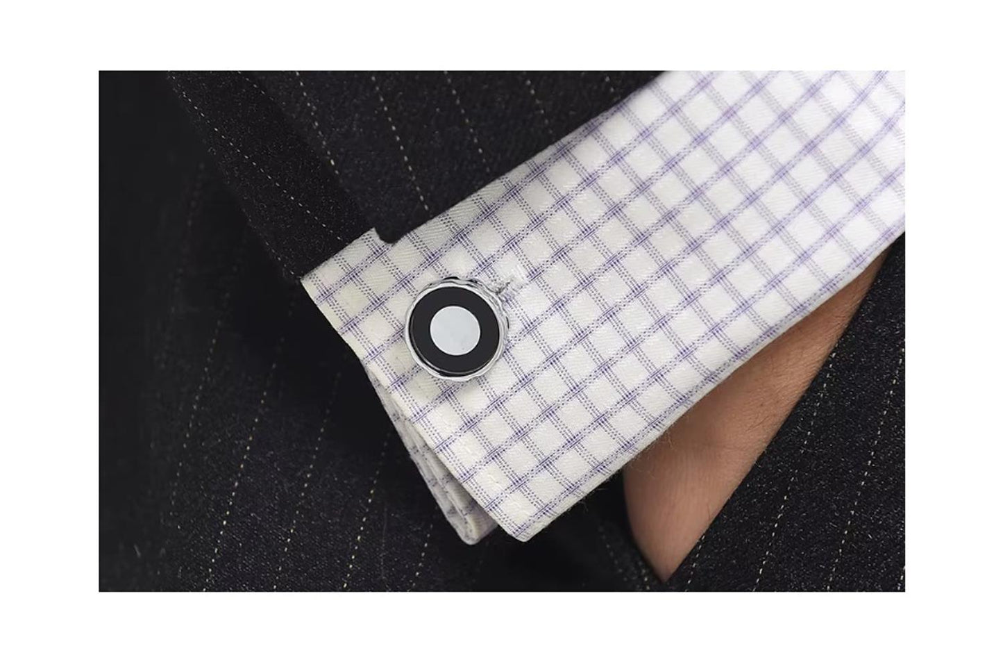 Charles William Black Cufflinks with Round Mother Pearl Circle