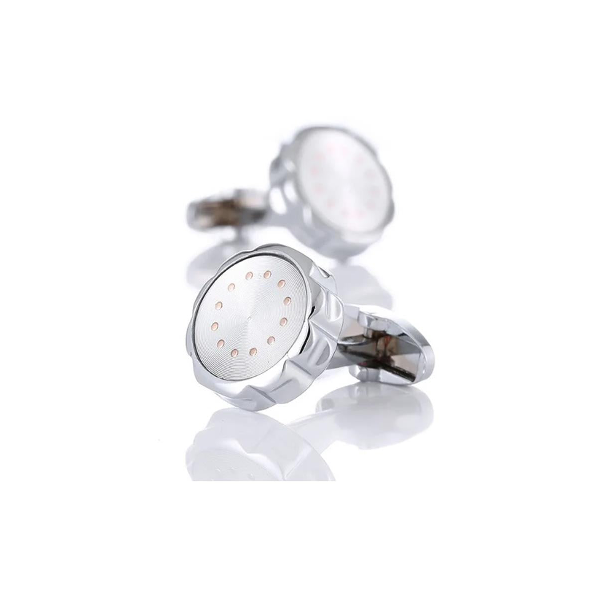 Luxury Silver Cufflinks Ridged Bezel Gold Circle