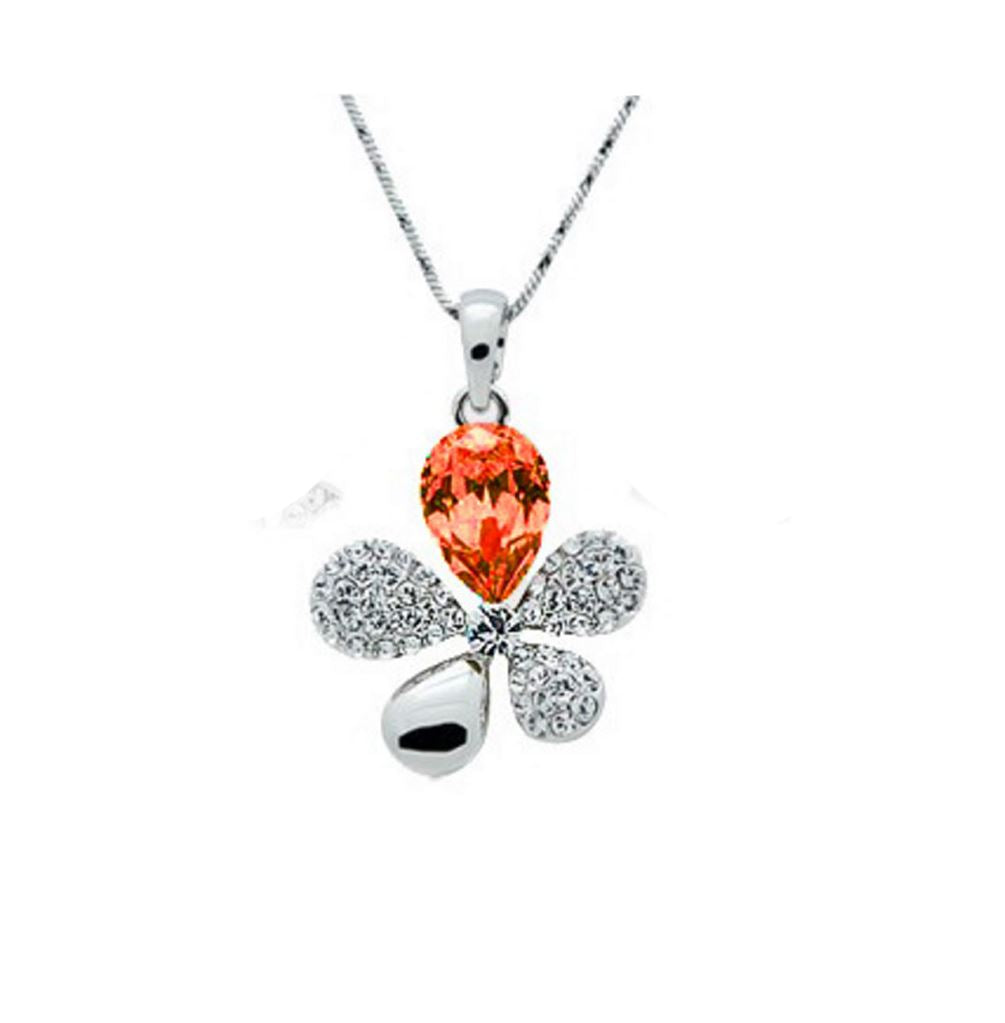 Flower Leaf Butterfly Orange Necklace ladies Jewellery from Charles William