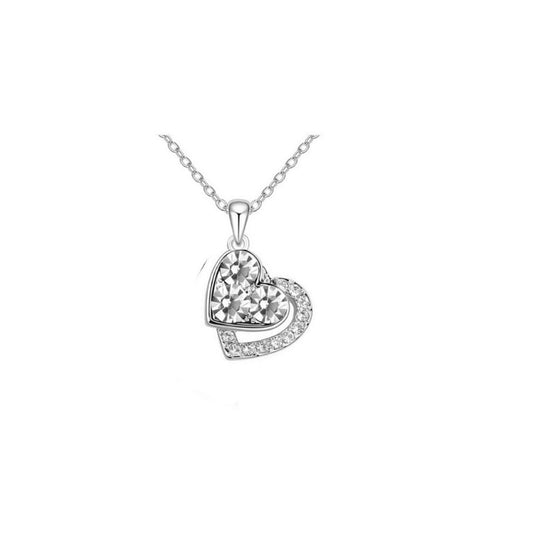 Diamante Bridal Silver Jewellery Clear Stones Hearts Necklace Gift UK Seller