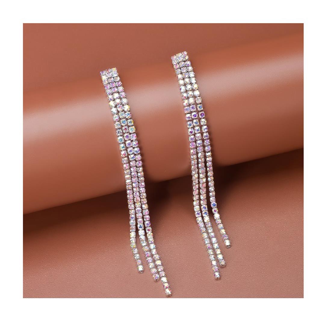 Charles William Premium Quality Long Earring Silver Cubic Zircon Stones Plated Jewellery Ear Ring