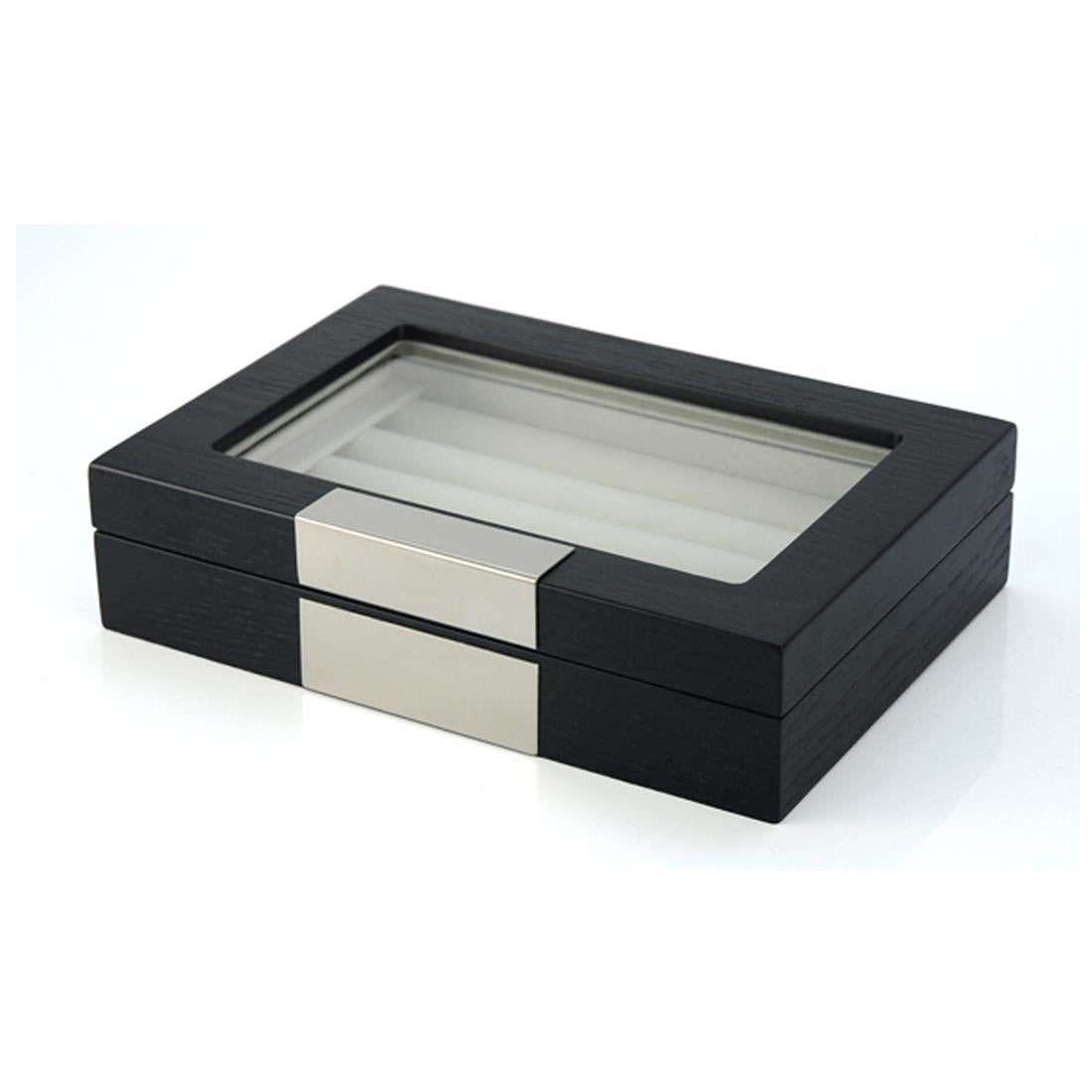 Charles William Premium Cufflink Box Safe Jewellery Storage 5 Row Glass Window Magnetic Close