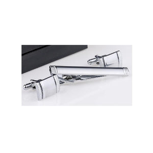 Silver Tie Clip Cufflink Set in Stunning Design