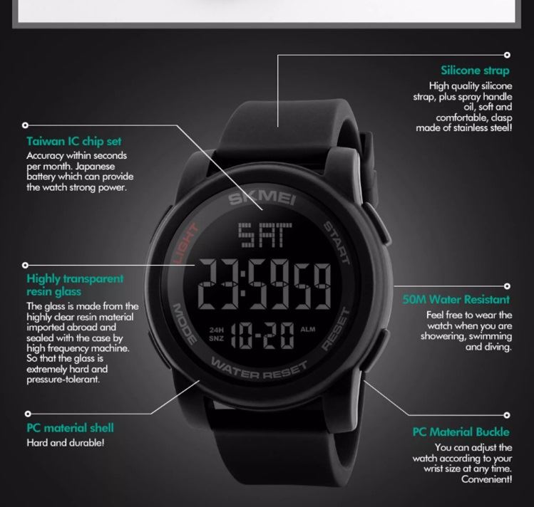 Skmei Digital Watch with Stopwatch and Alarm