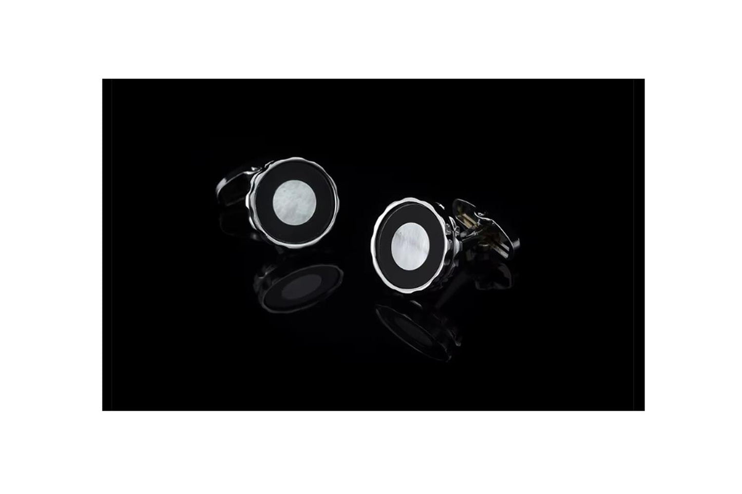 Charles William Black Cufflinks with Round Mother Pearl Circle