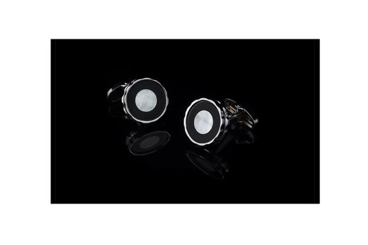 Charles William Black Cufflinks with Round Mother Pearl Circle