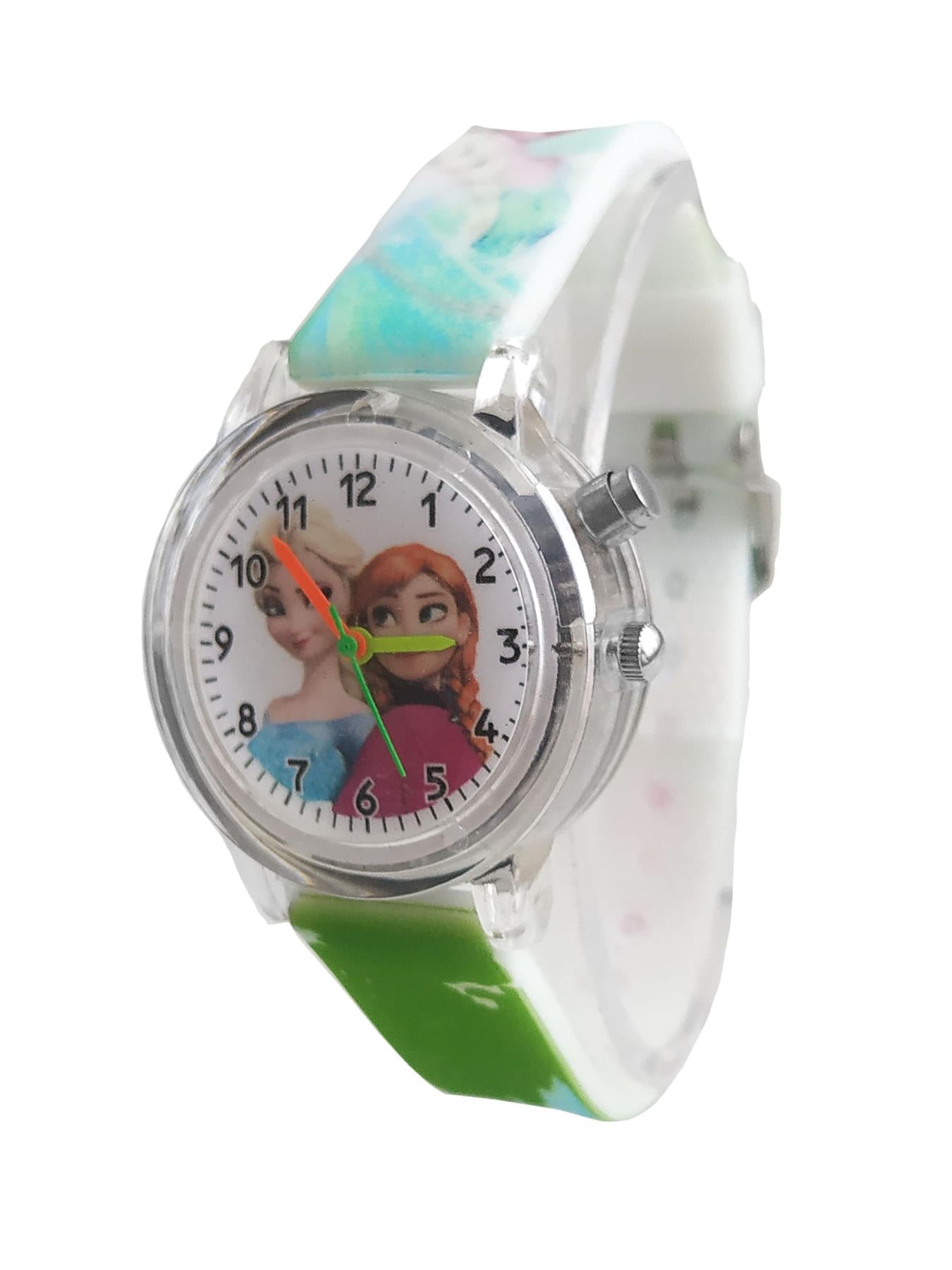 Cute Green Princess Queen Watch FLASHING LIGHTS Numbers Child Watches Easy Time