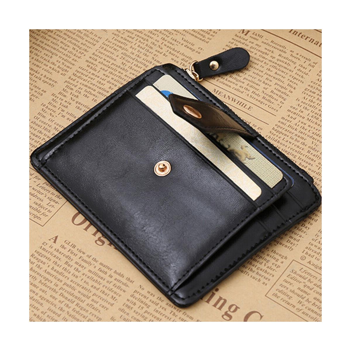 Charles William Soft Black Leather Money Clip 9 Slots with Coin Zip Pouch High Quality Stitching