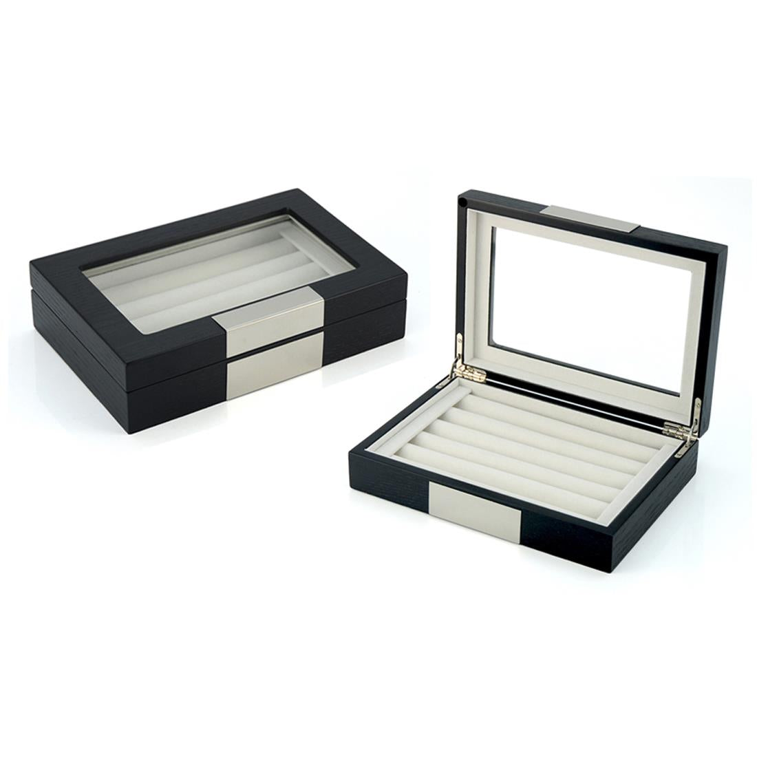 Charles William Premium Cufflink Box Safe Jewellery Storage 5 Row Glass Window Magnetic Close