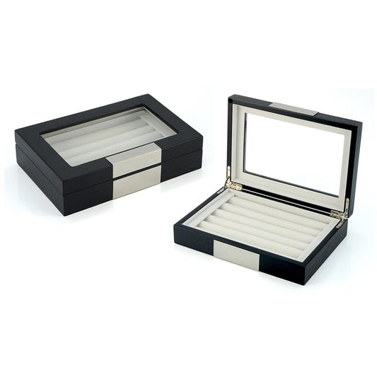 Charles William Premium Cufflink Box Safe Jewellery Storage 5 Row Glass Window Magnetic Close