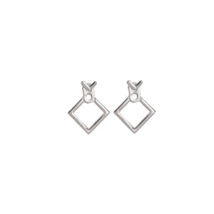 Charles William Unique Behind Ear Silver Square Shape Earring Fashion Jewellery Girls Teens Ear Ring