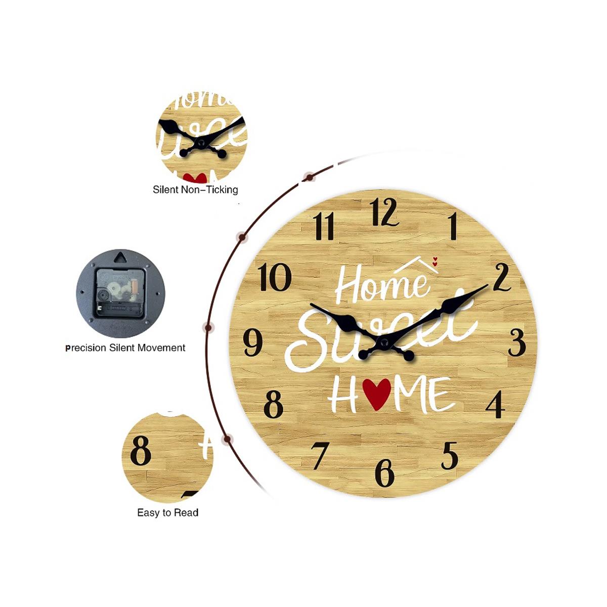 Home Sweet Home Clock Heart Love Wall Picture Silent Movement 30cm Face