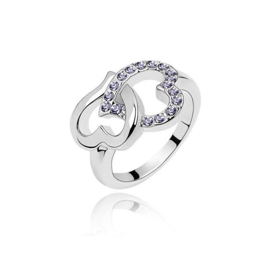 Charles William Silver Heart Ring with Purple Stones