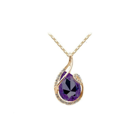 Charles William Large Dark Purple Teardrop Stone Pendant Necklace Gold