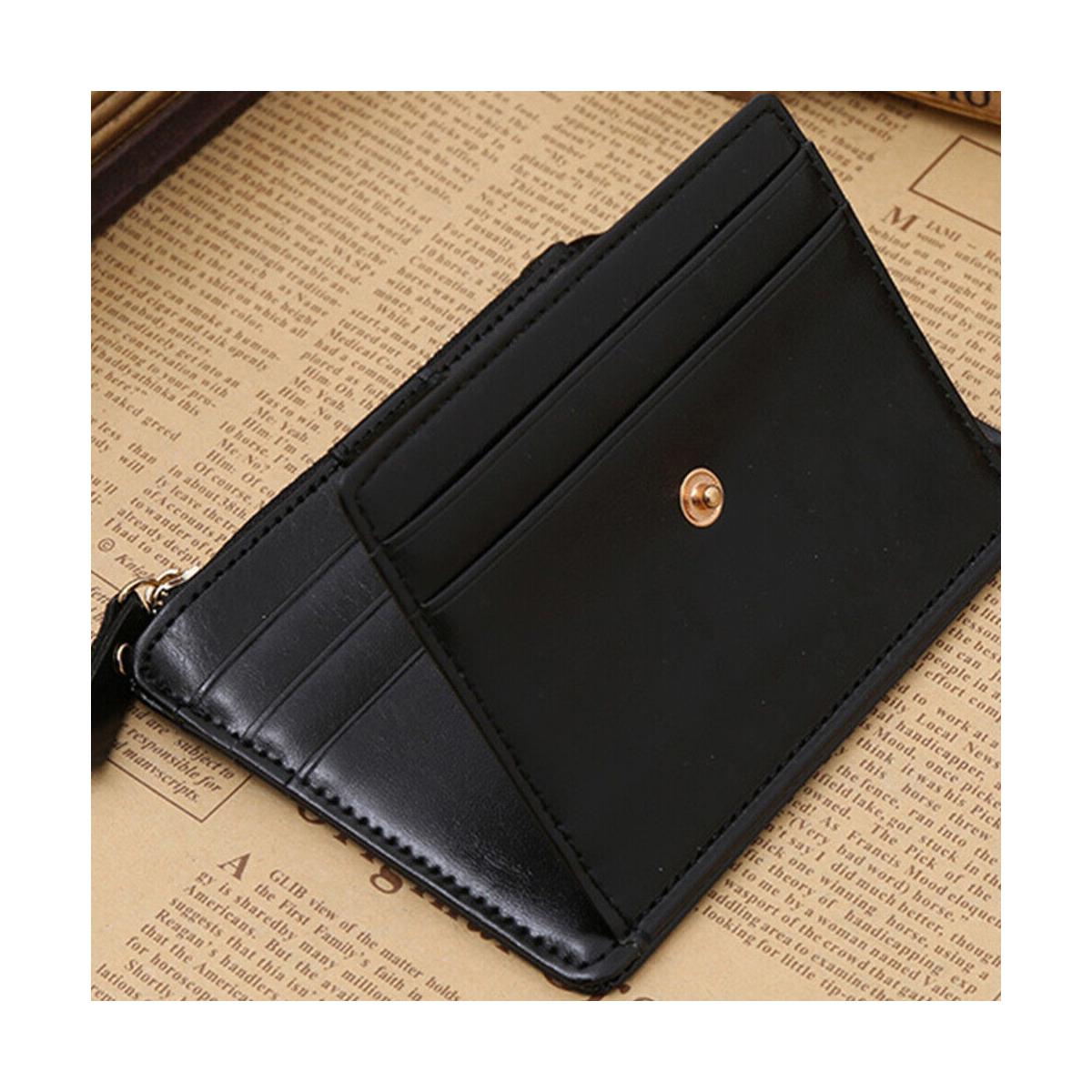 Charles William Soft Black Leather Money Clip 9 Slots with Coin Zip Pouch High Quality Stitching