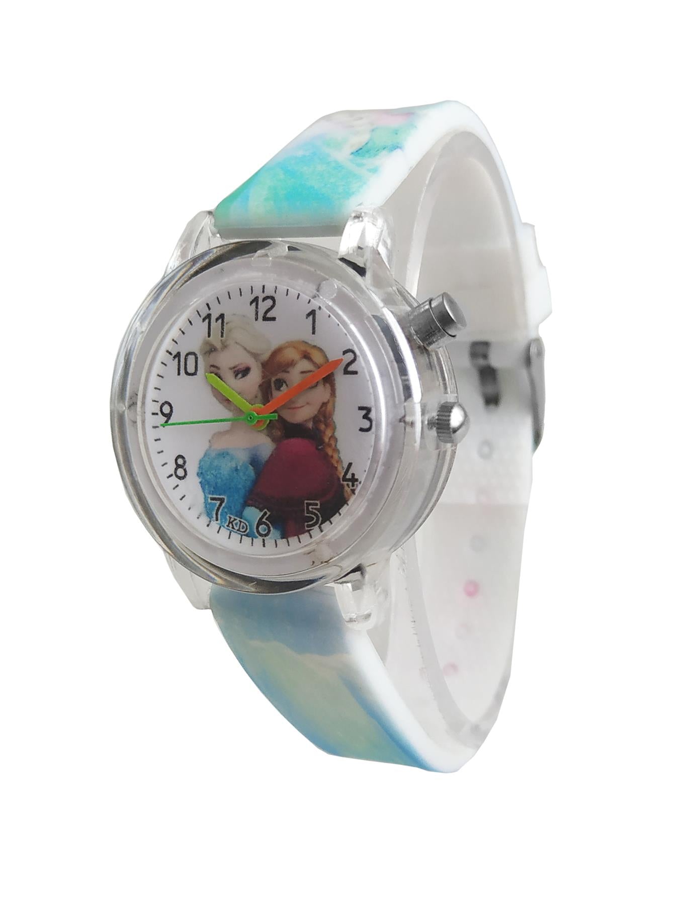 Cute Light Blue Princess Queen Watch FLASHING LIGHTS Numbers Child Watches Easy Time