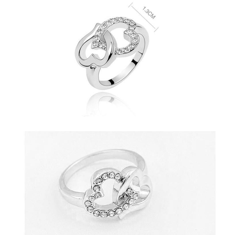 Charles William Silver Love Heart Ring with Clear Stones