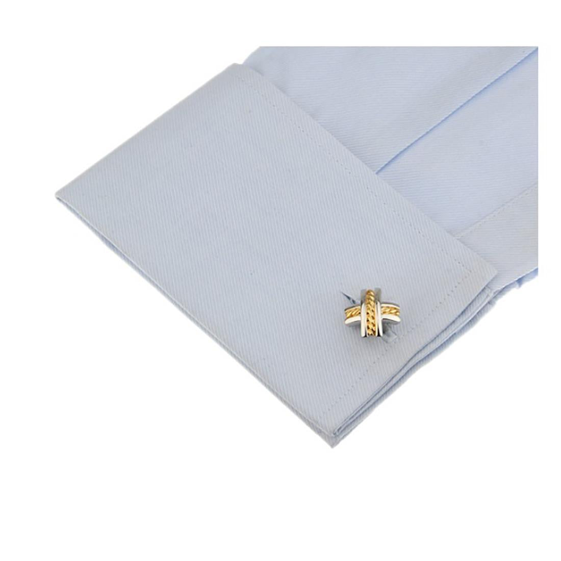 Gold and Silver Criss Cross Cufflinks
