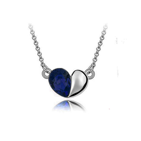 Dark Blue Designer Love Heart Silver Jewellery Necklace from Charles William