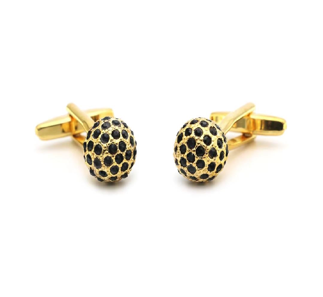 Charles William Round Premium Gold Black Cufflinks Smart Fashion Design