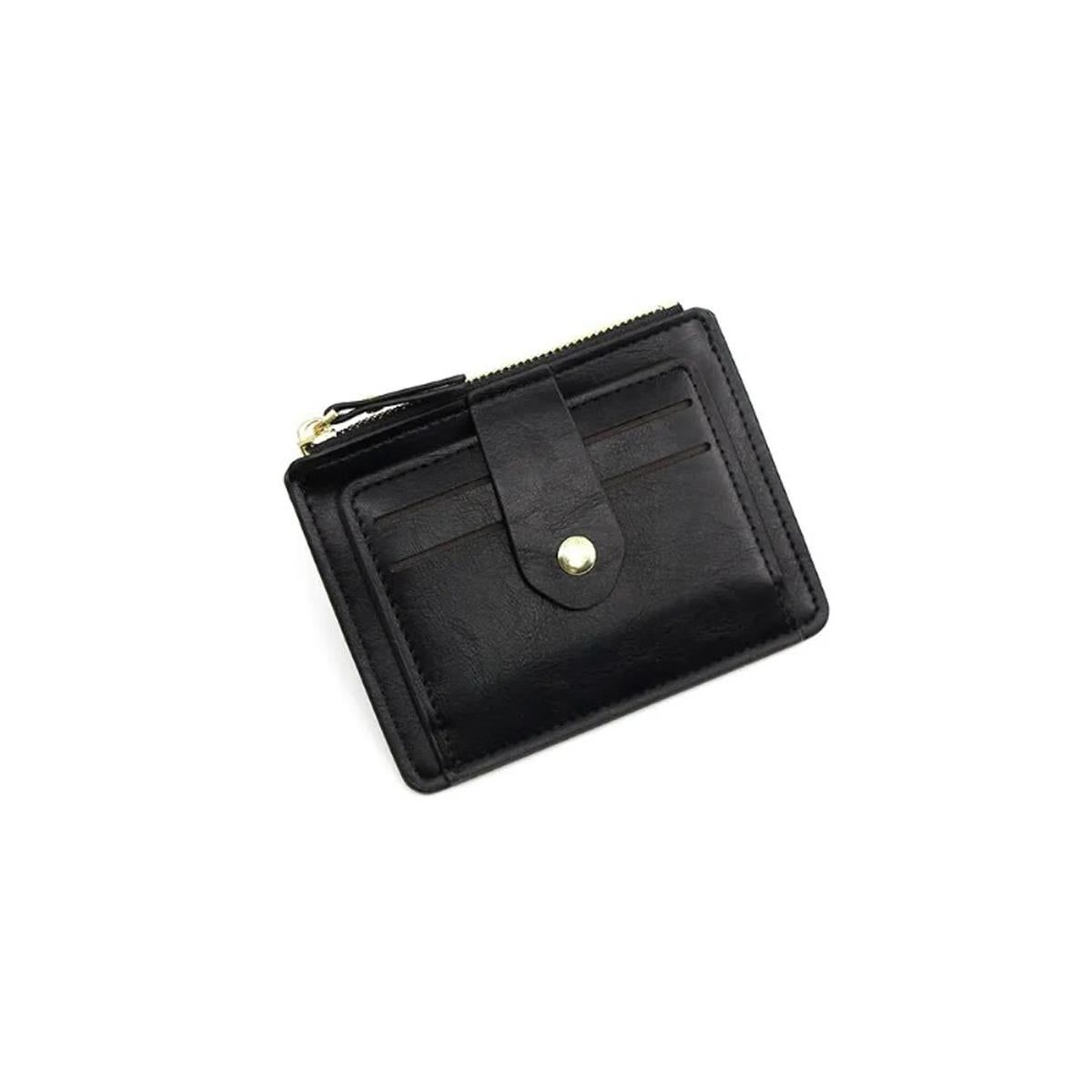 Charles William Soft Black Leather Money Clip 9 Slots with Coin Zip Pouch High Quality Stitching
