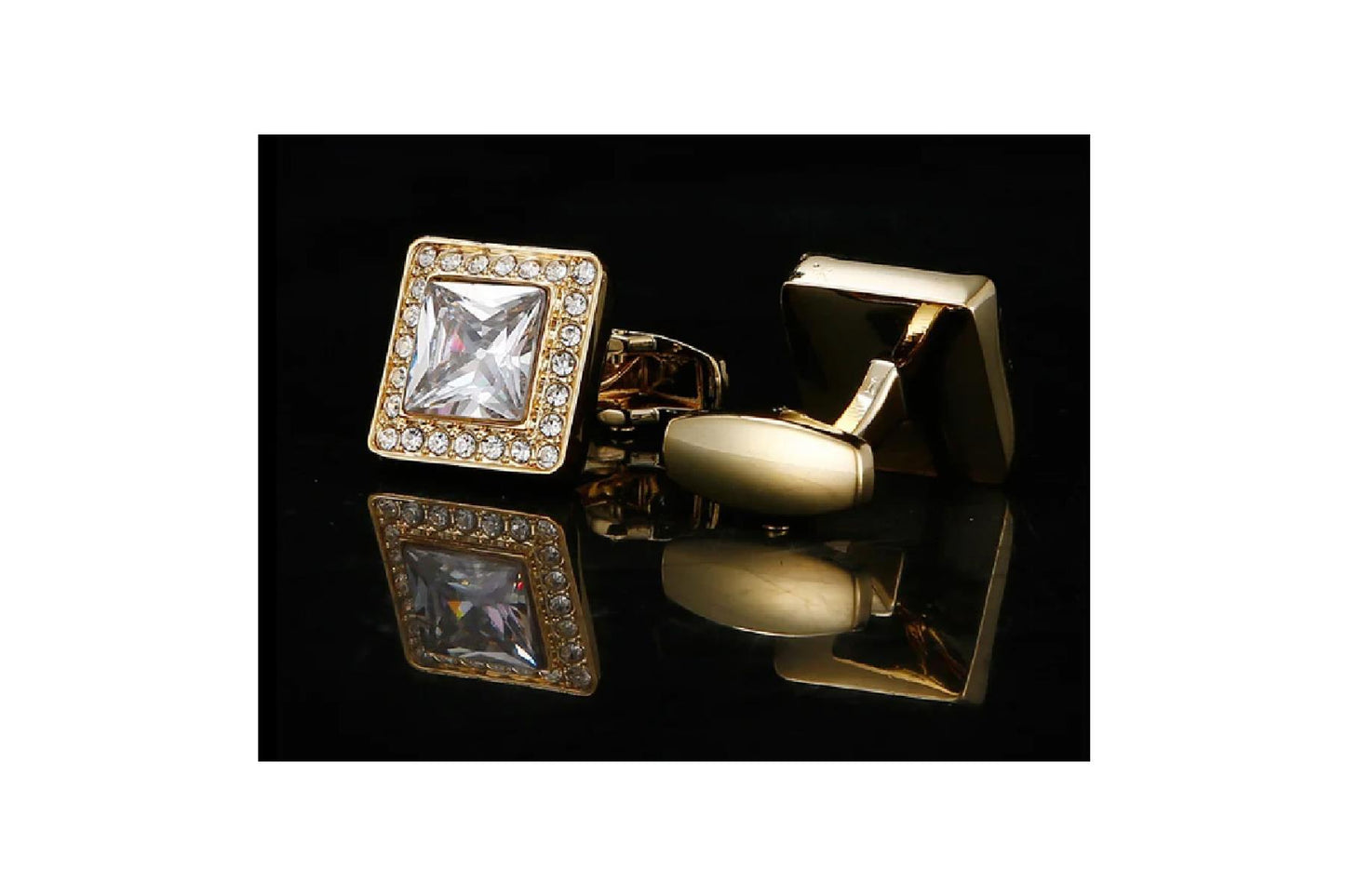 Charles William Square Gold Cufflinks with Stone Elements