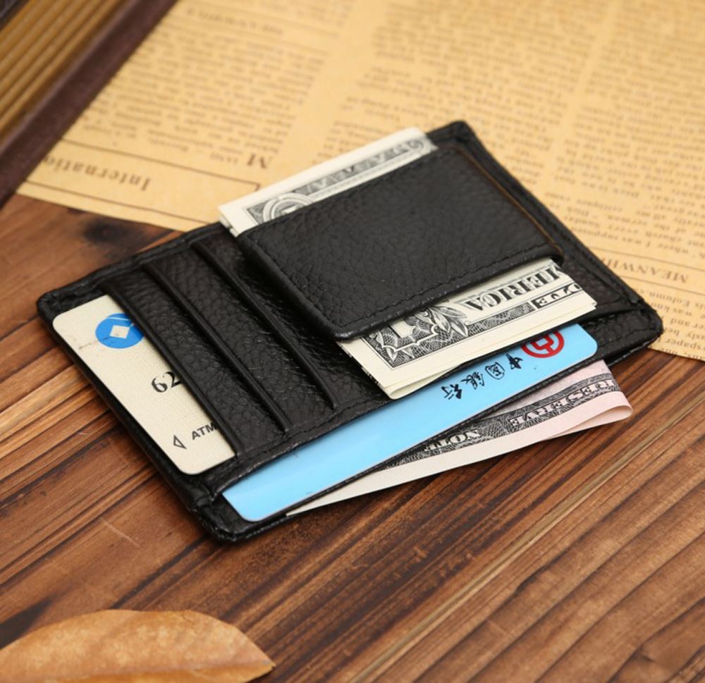 Black Genuine Real Leather Magnetic Money Clip Cash And Card ID Slim Holder UK