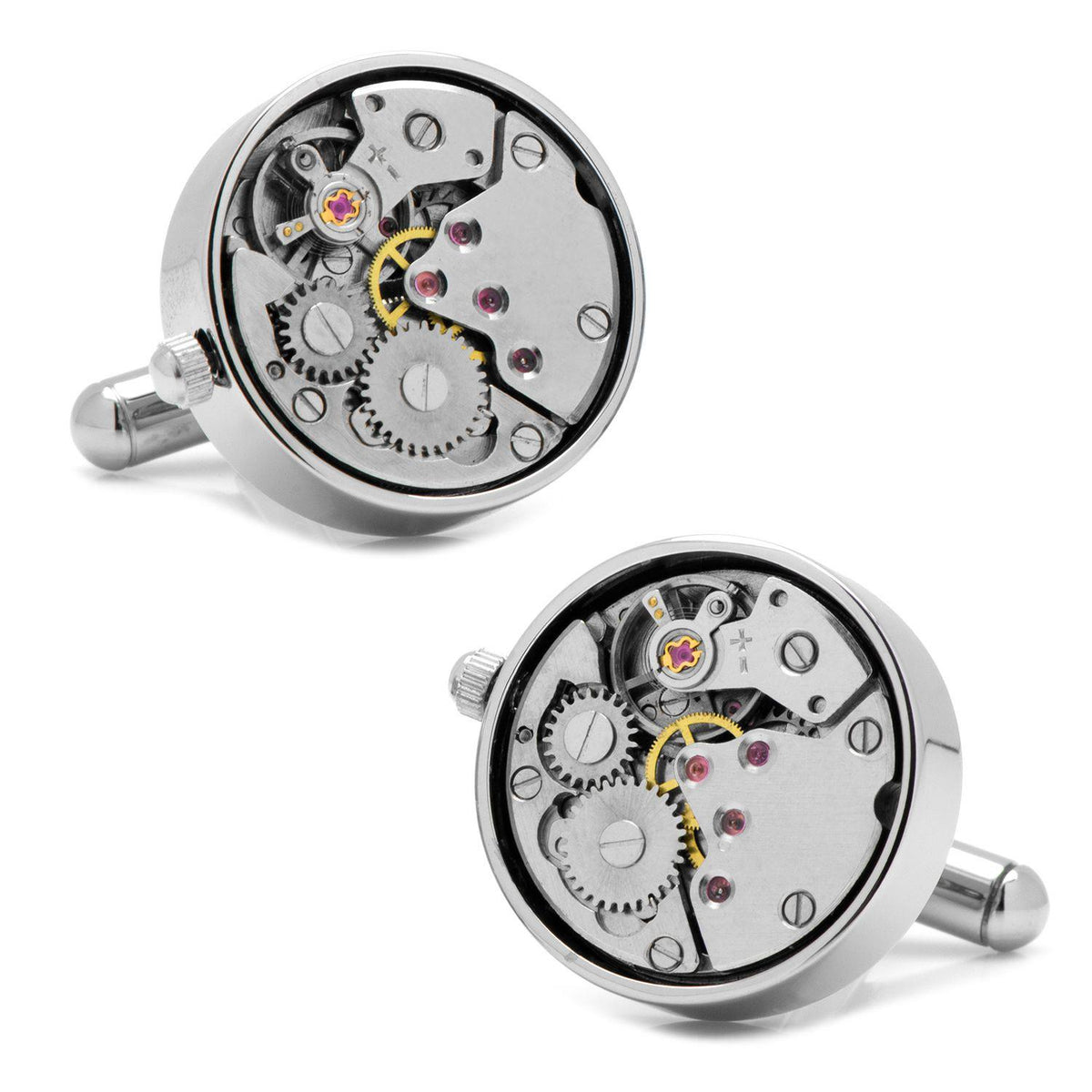 Silver Working Watch Movement Steampunk Cufflinks with Pocket Watch Gift Set