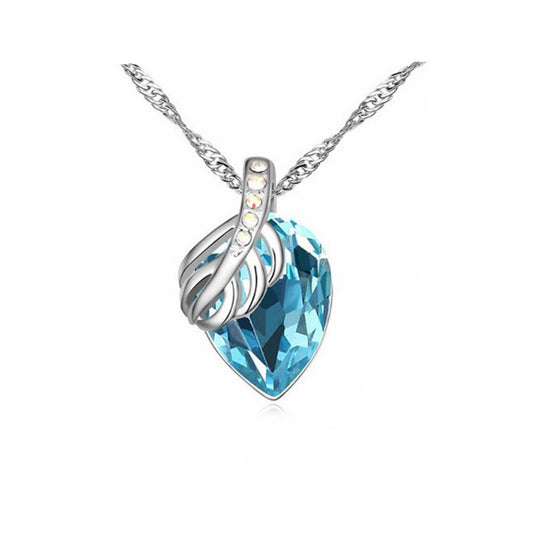 Charles William Pendant Necklace Fruit Leaf Sky Blue Large Stone Silver Jewellery Gift