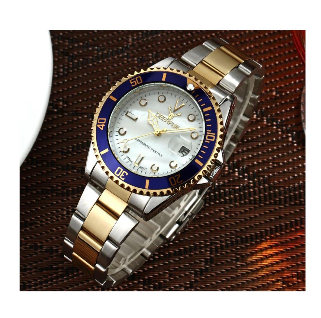 Deerfun Mens Watch White Blue Gold Date Watches Top Quality Sale UK