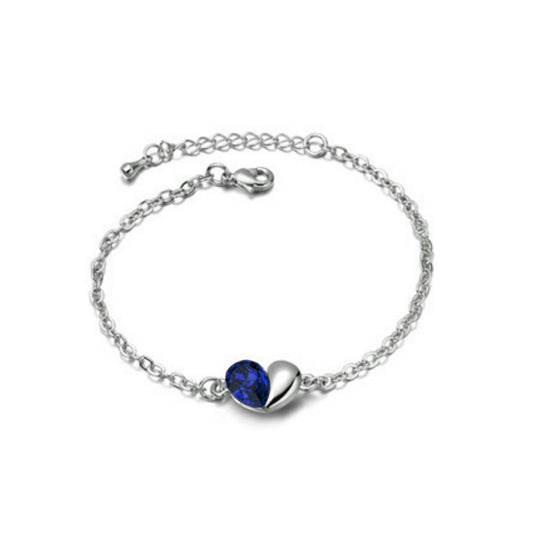 Dark Blue Designer Love Heart Themed Crystal Silver Jewellery Bracelet Present Gift UK