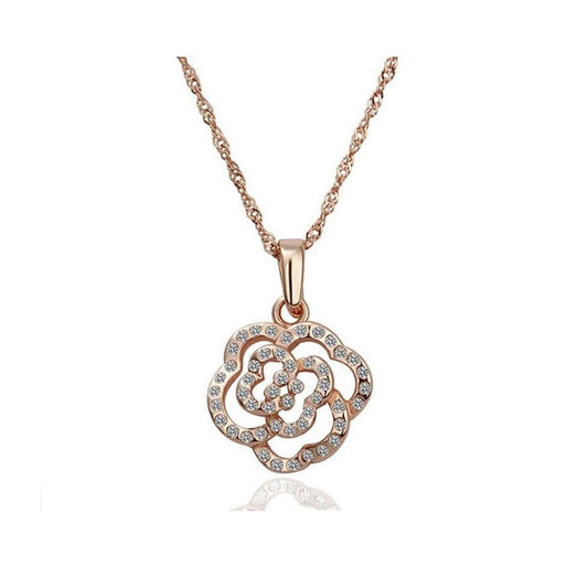 Womens Rose Gold Cubic Zirconia Flower Necklace from Charles William