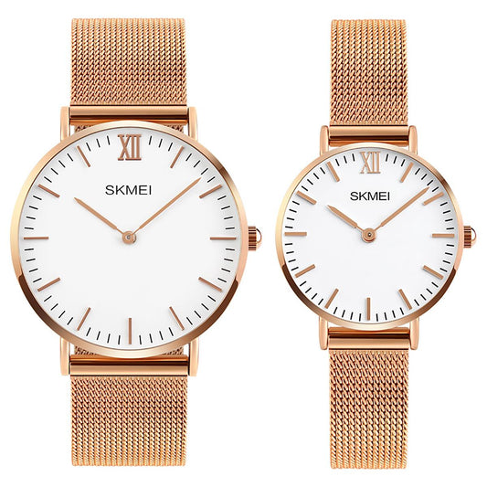 Skmei Mens And Women's Ladies Couple Set Rose Gold Ultra Thin Classic Watch Stainless Steel Strap Clear Display SK1811RG