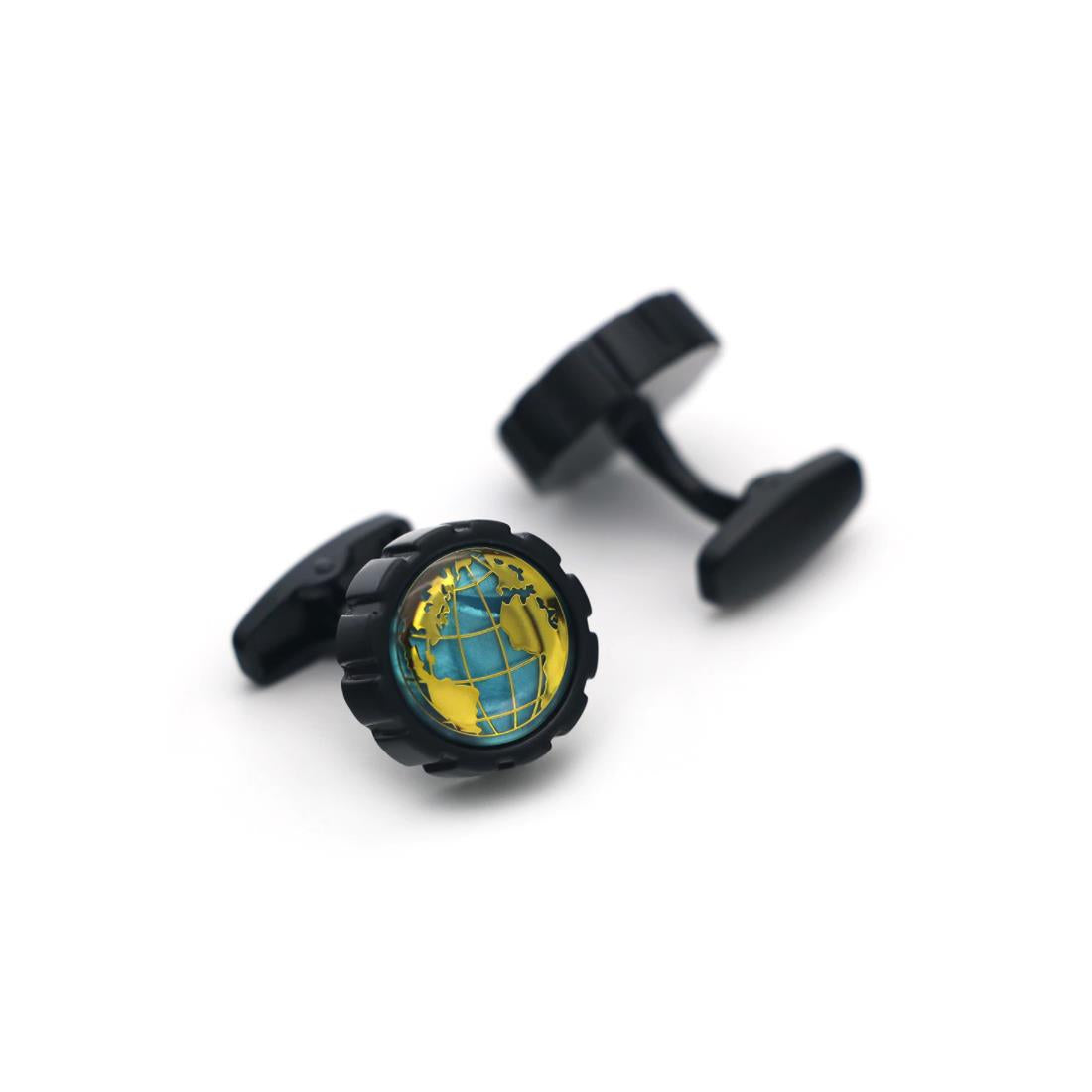 Charles William Round Premium Gold Black Cufflinks Globe Map Atlas Earth Shirt Fashion