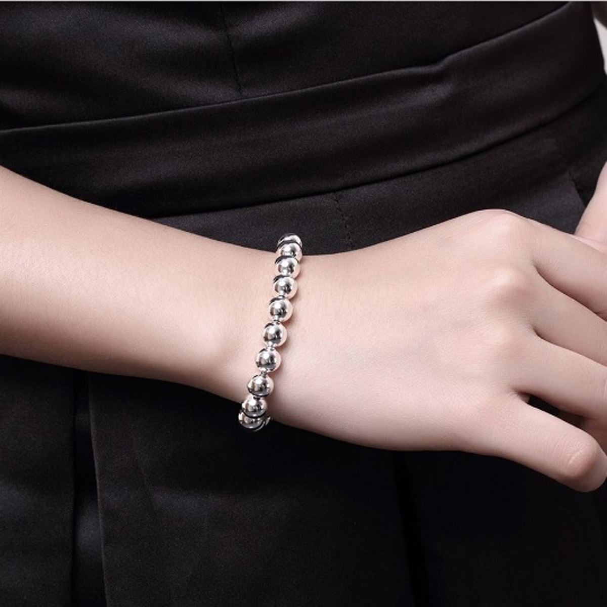 Women's Ladies Small Beads Ball Silver Plated Bracelet Bangle Gift UK BG1724