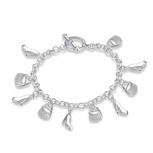 Silver Plated Handbag & Shoes Shopping Charm Bracelet