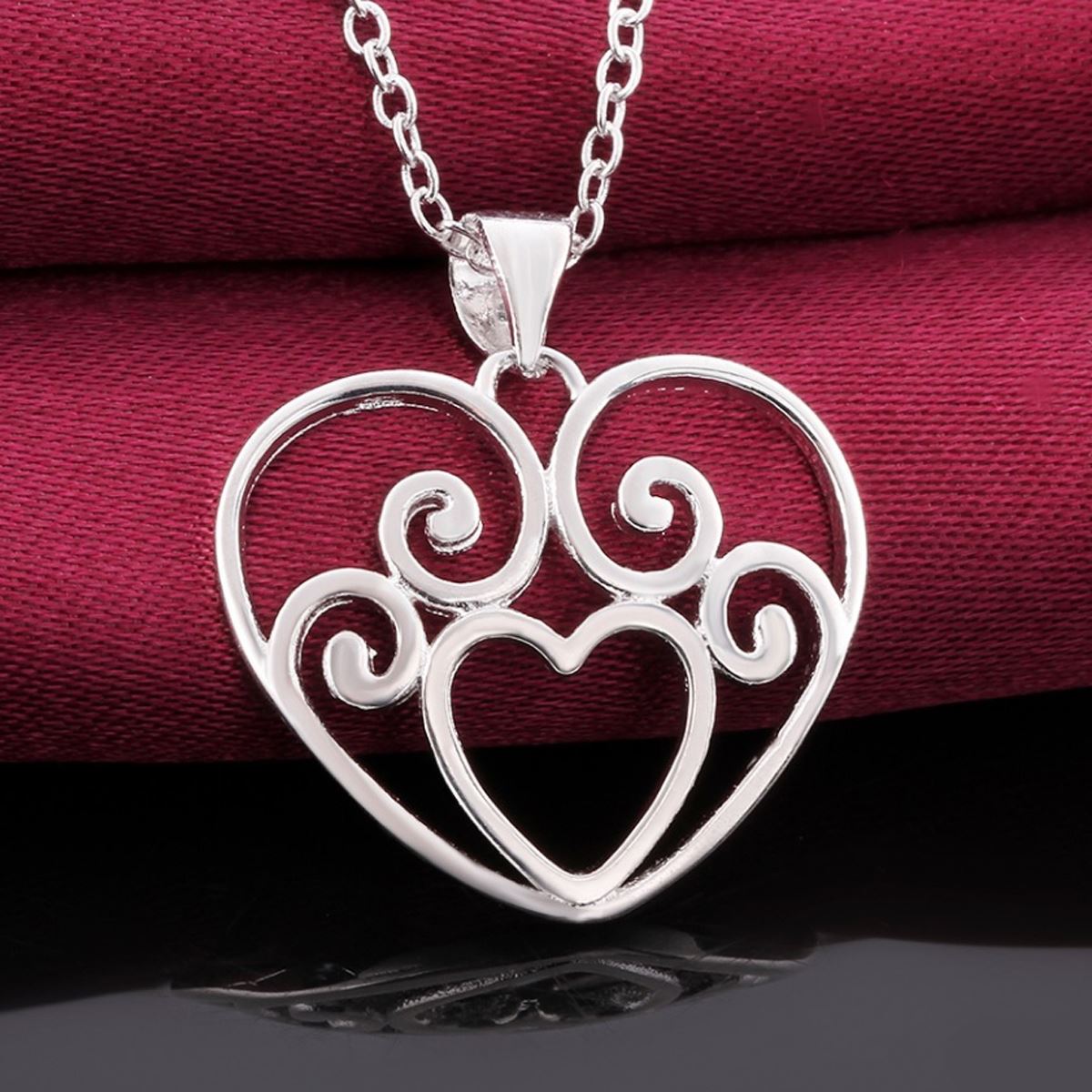 Beautiful Heart Pendant Necklace Silver Plated Jewellery Intricate Design UK Seller