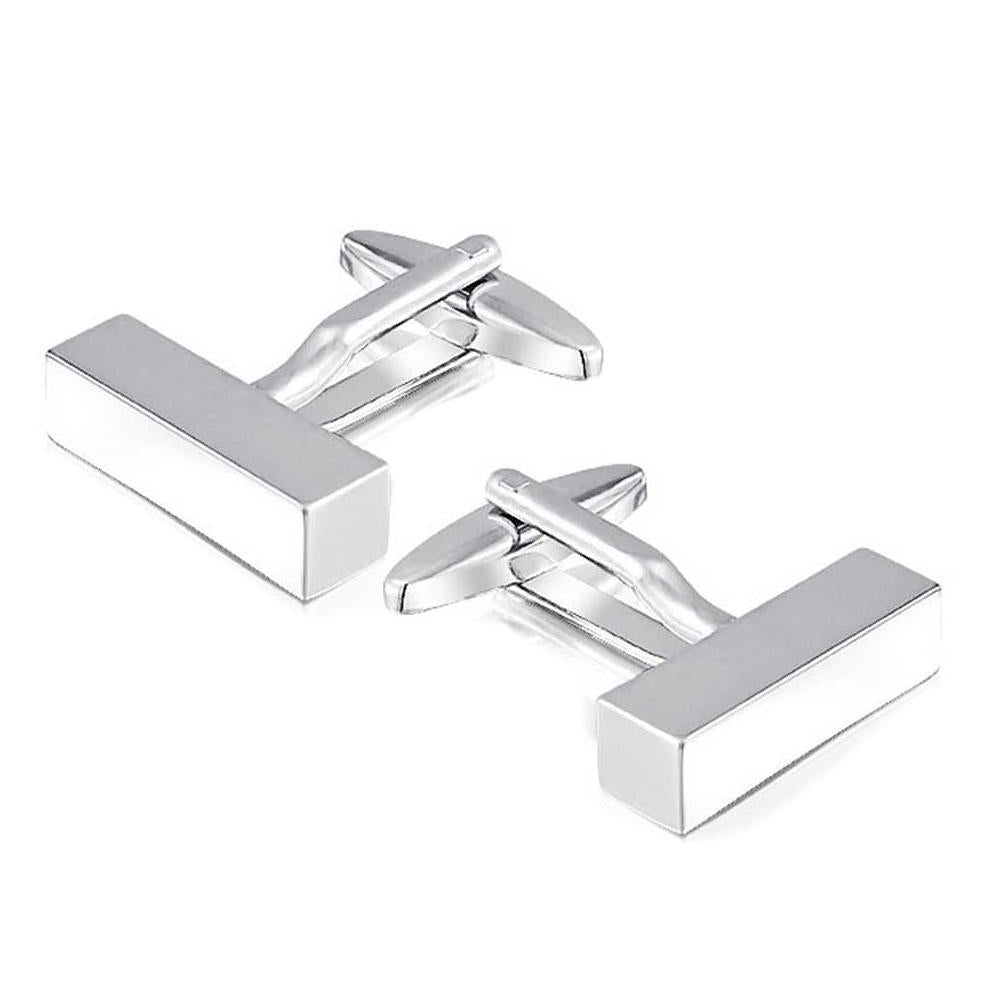 Charles William Silver Rectangular Bar Barrel Cufflinks Polished Groom Wedding Smart Gift Present