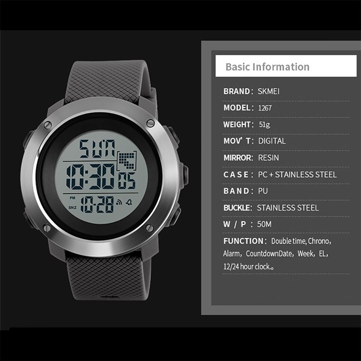 Skmei Extra Large Display Digital Watch 50m Sports Watch Stopwatch & Alarm UK 1267