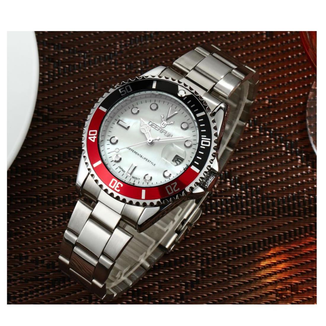 Deerfun Mens Watch Black Red Silver White Date Watches