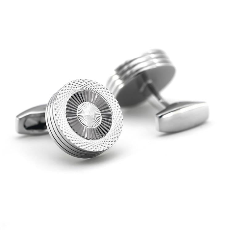 Charles William Premium Silver Cufflinks Unique Design Ridged Round Shirt Cuff Links