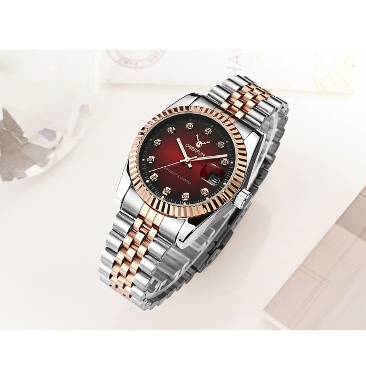 Deerfun Ladies Watch Gold Silver Women Woman Smart Watches Two Tone Red