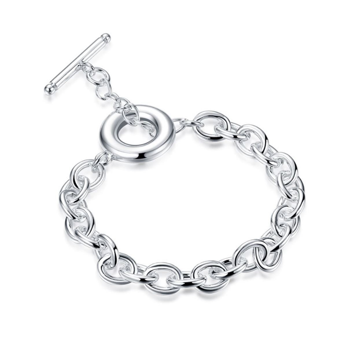 Silver Plated Chain Charm Design Bracelet Bangle With Toggle Close Women's Gift UK Seller