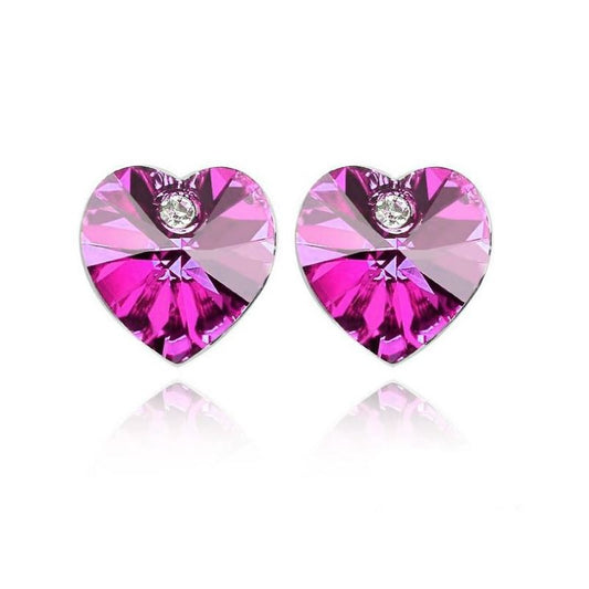 Austrian Elements Hot Pink Heart Shaped Stud Earrings Jewellery from Charles William