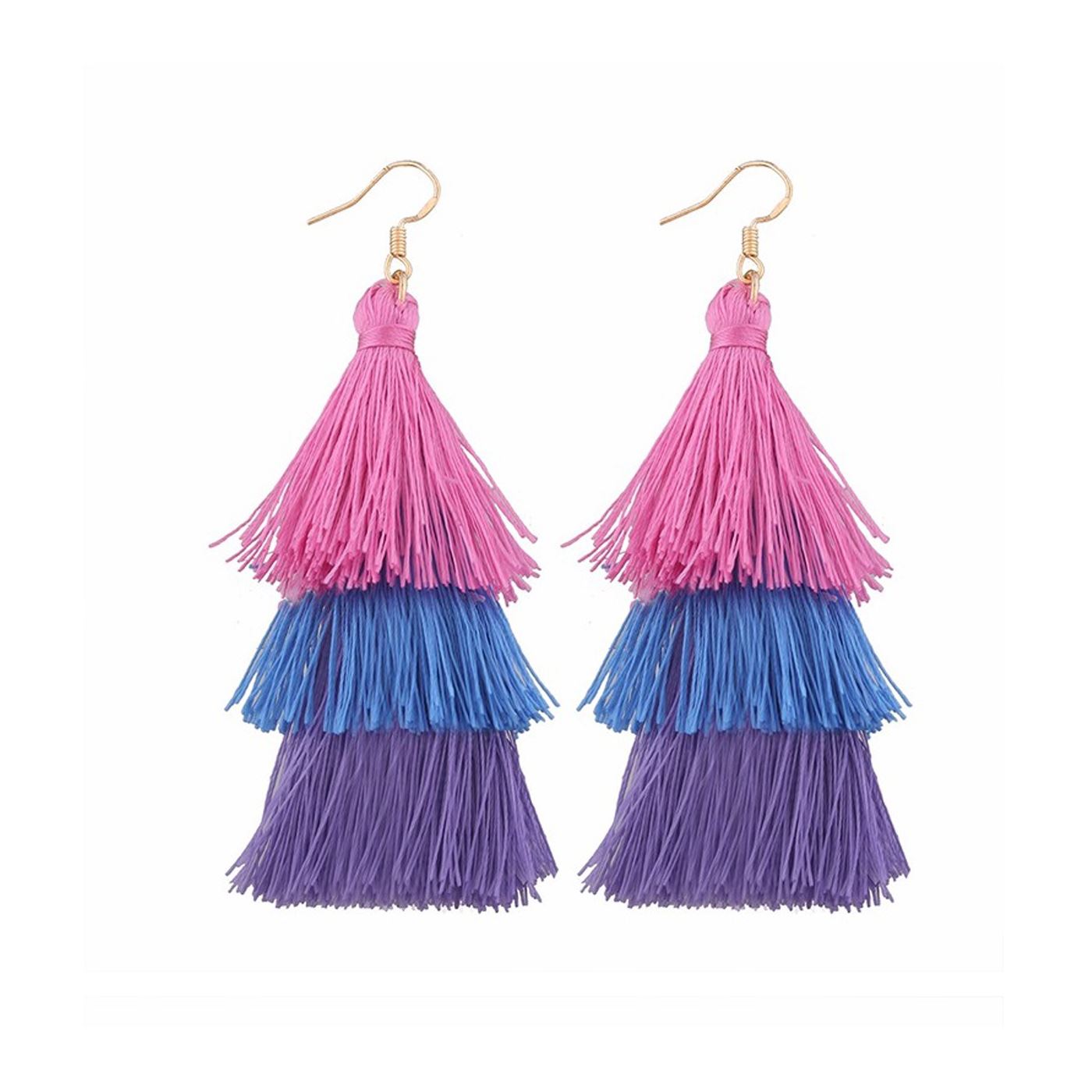 Layered Pink Purple Tassle Tassel Earrings Dress Present Gift Ladies Womans