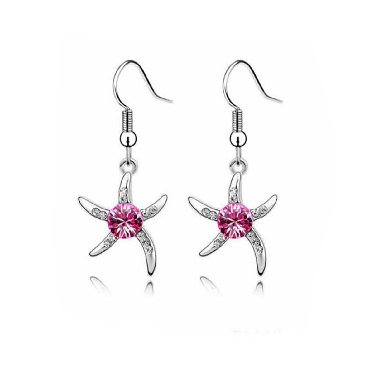 Women's Silver Starfish Earrings Purple Ladies Jewellery from Charles William